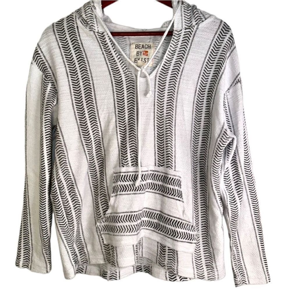 Beach By Exist Womens Medium White & Charcoal Geo Baja Coastal Hipster Hoodie